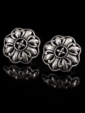 RARE Vintage John Hardy 1" Sterling Silver Floral Clip Earrings w/ Original Box